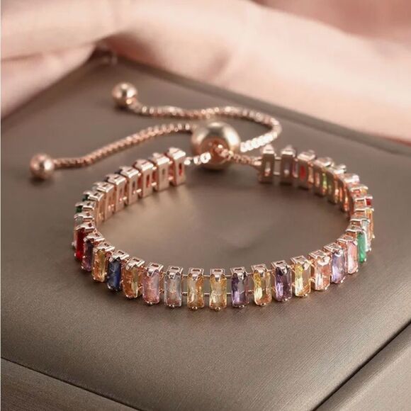 ❤️ NEW Sparkling rose gold multicolored crystal tennis bracelet ❤️ - Picture 1 of 6
